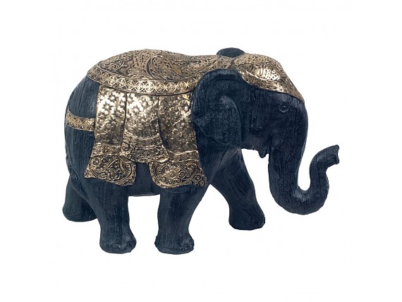 Elefante negro y detalles étnicos dorados grande