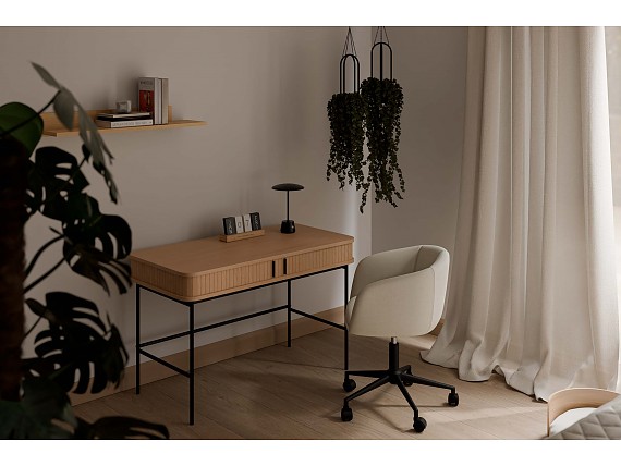 Escritorio de madera con cajón con puerta corredera