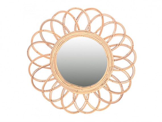 Espejo flor de rattán natural para salón 66 cm