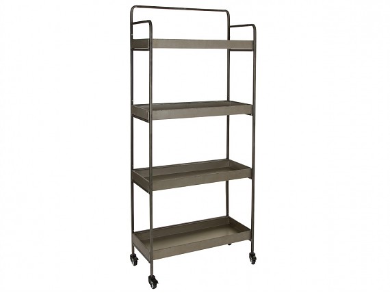 Estantería estrecha con ruedas hierro y madera estilo industrial