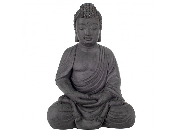 Estatua Buda feliz de arcilla en gris oscuro