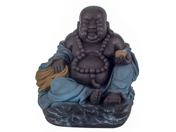 Estatua monje budista Hotei en arcilla