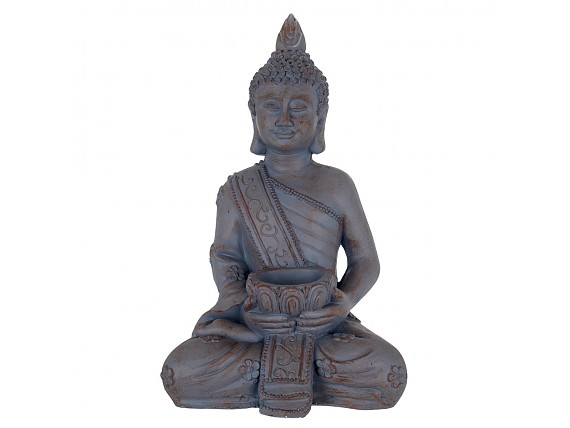 Estatua de Buda negro sentado con pocillo en manos