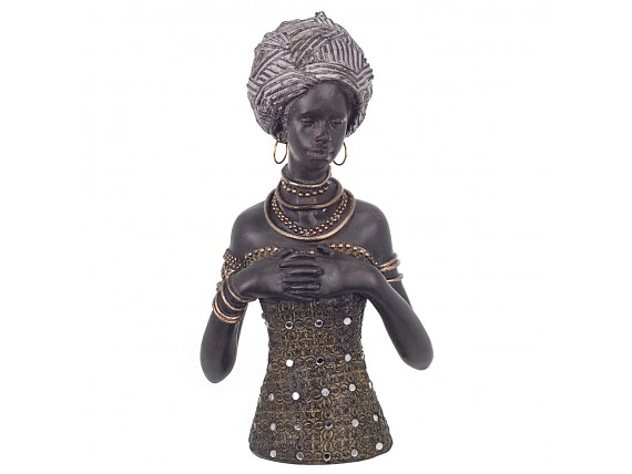 Estatua busto de mujer africana con pedrería