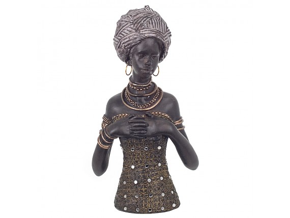 Estatua busto de mujer africana con pedrería
