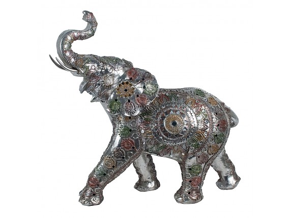 Estatua elefante plateado mandala con espejitos grande