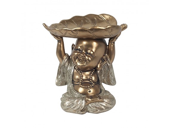 Figura bandejera de Buda bebé sujetando una hoja