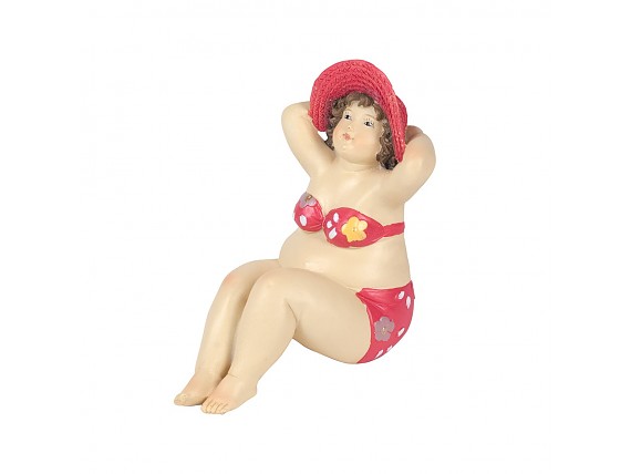Figura decorativa de bañista sentada con sombrero