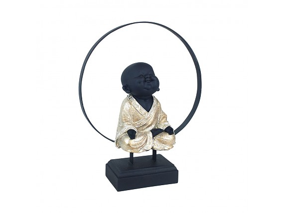 Figura Buda bebé sobre peana de resina negra