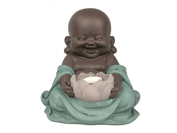 Figura Buda bebé de resina con portavelas