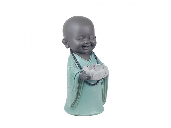 Figura Buda bebé de resina túnica turquesa