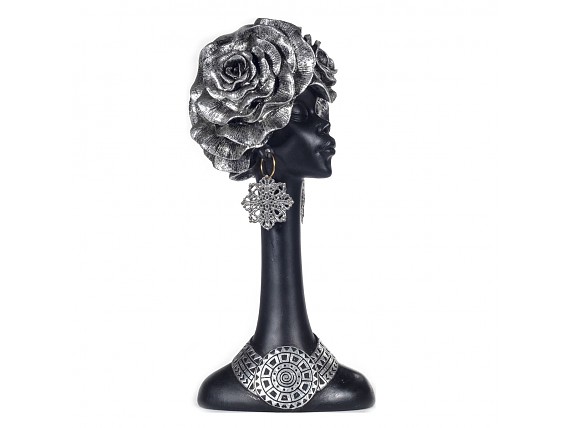 Figura cabeza africana turbante rosas con pendientes 30cm