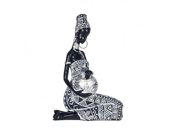 Figura decorativa africana de resina mujer sentada