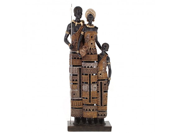 Figura decorativa familia africana de resina
