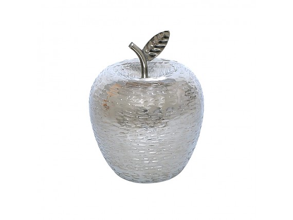 Figura decorativa manzana en aluminio plata