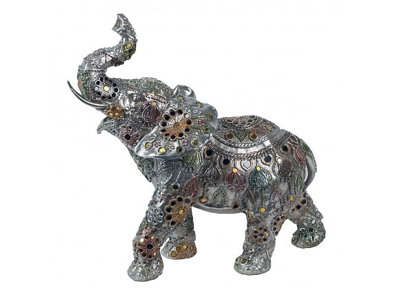 Figura elefante plateado mandala con espejitos mediano