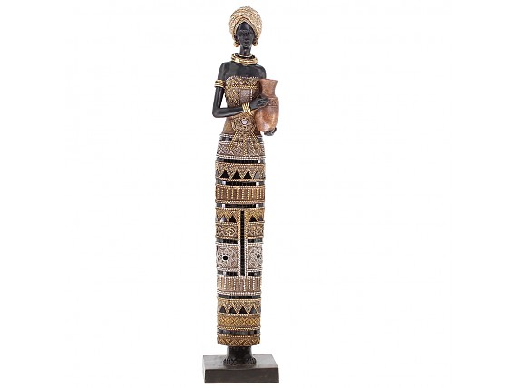 Figura femenina de africana con traje étnico y jarrón