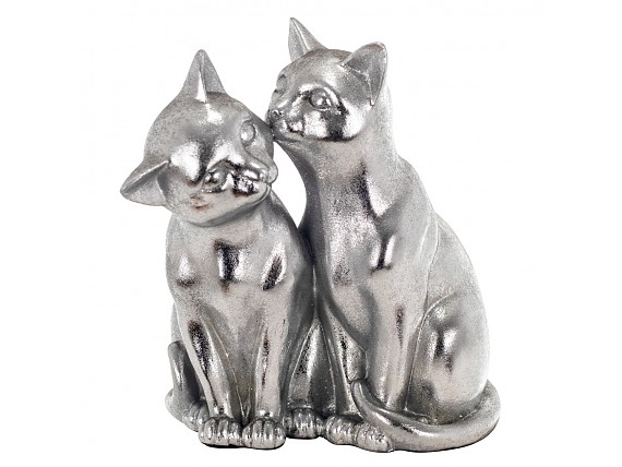 Figuras decorativas de gatos en resina plateada