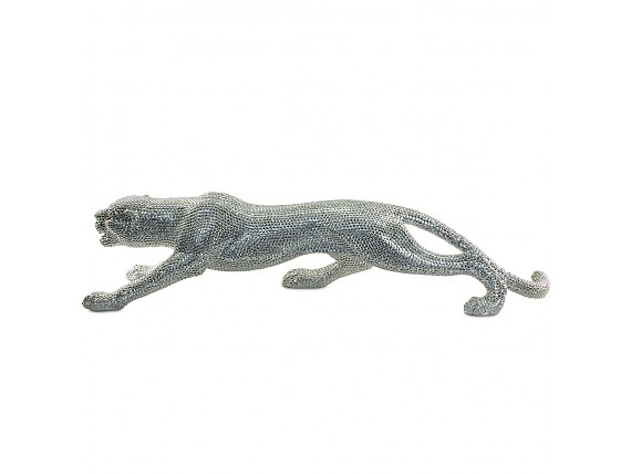 Figura decorativa de leopardo con brillantes plateados