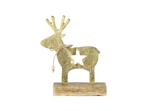Figura de madera de reno dorado con estrella