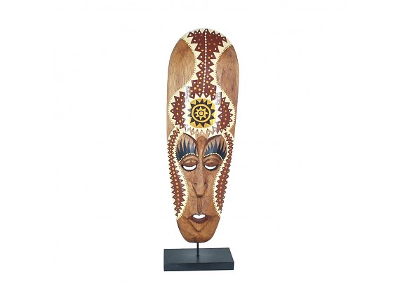 Figura máscara étnica de madera de albasia con pie