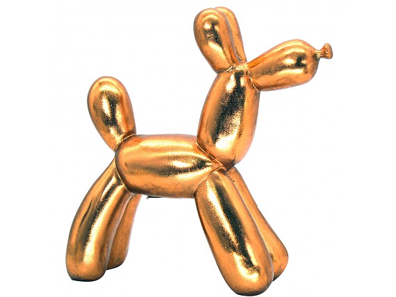 Figura decorativa perro globo de resina oro rosa
