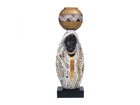 Figura africana étnica de resina con vasija