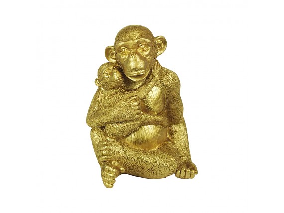 Figura de resina mono dorado con hijo