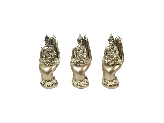 Figuras decorativas de 3 Budas sentados sobre manos