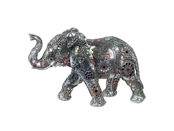 Figurita elefante plateado mandala con espejitos pequeño