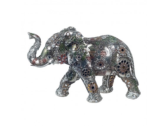 Figurita elefante plateado mandala con espejitos pequeño