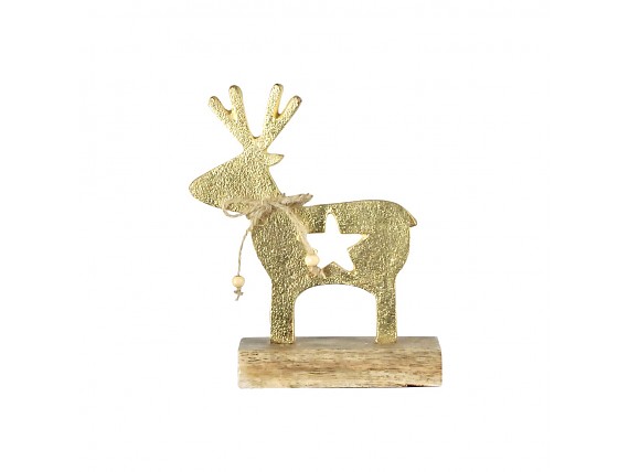 Figurita de madera de reno dorado con estrella