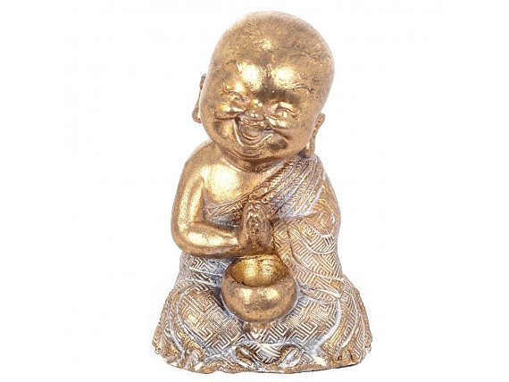 Figurita de monje budista en resina dorada