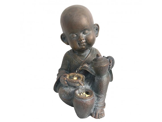 Fuente de agua figura de niño buda con luz led