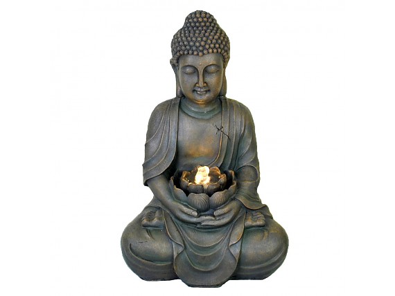 Fuente decorativa Buda con flor de loto iluminada