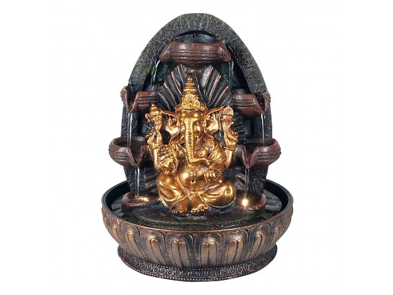 Fuente decorativa Ganesha doble cascada con luces led