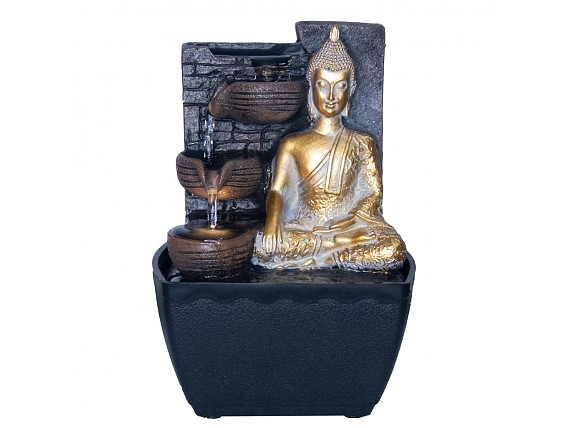 Fuente de interior estatua Buda y cascada iluminada