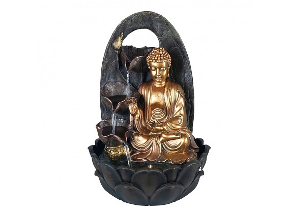 Fuente de resina de flor de loto y Buda estilo zen