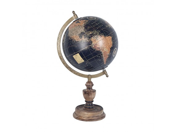 Globo del mundo esfera oscura con pie madera
