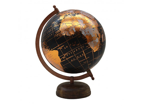 Globo terráqueo dorado y negro 