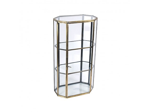 Joyero vitrina de cristal y metal con estantes