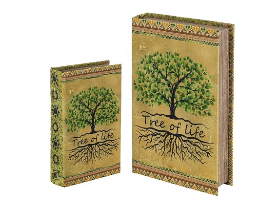 Juego de 2 cajas árbol de la vida en formato libro