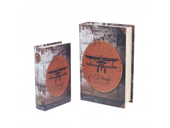 Juego 2 cajas decorativas avión retro