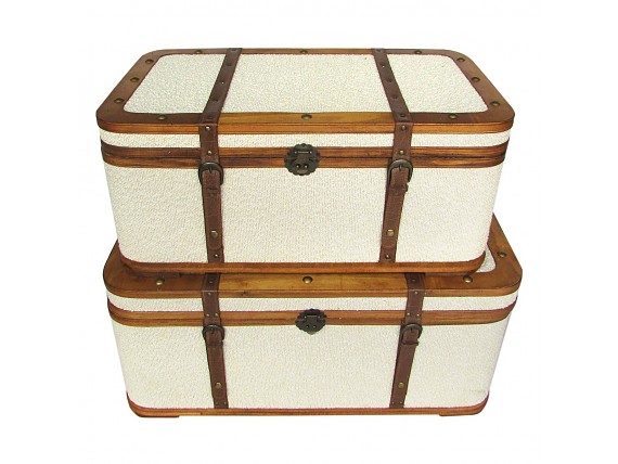 Juego 2 maletas baúl antiguas forradas de tela
