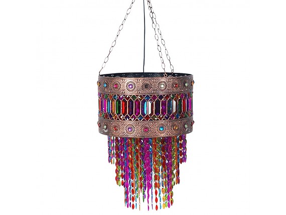 Lámpara colgante estilo oriental con cristales colores