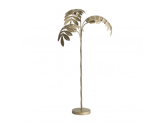 Lámpara de pie metálica con hojas doradas