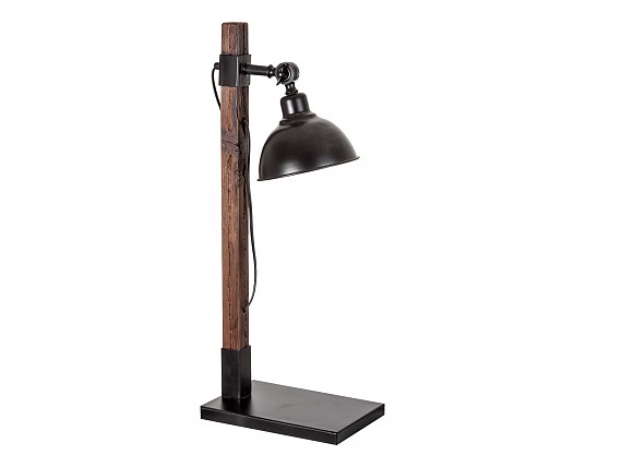 Lámpara de sobremesa articulada de madera y hierro negro