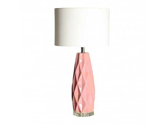 Lámpara mesa base geométrica rosa de cerámica
