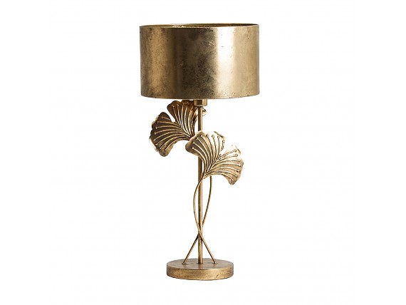Lámpara de mesa hojas con pantalla de hierro dorado