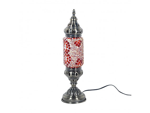 Lámpara de sobremesa estilo oriental cristal rojo y metal